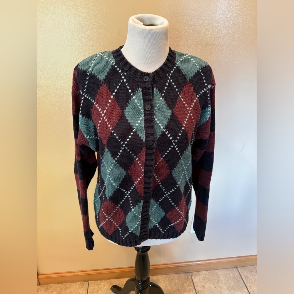 Paul Harris Design Women’s Vintage Argyle Cardigan Sweater Size Large